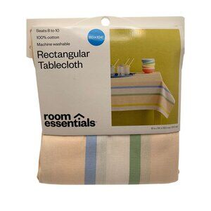 Room Essentials Rectangular Cotton Tablecloth 60" X 104" With Pastel Stripes Mac